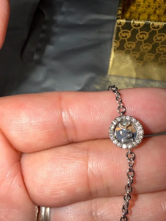 Michael Kors Silver-Tone Logo Bracelet and Crystal Halo Stud Earrings - Picture 2 of 4